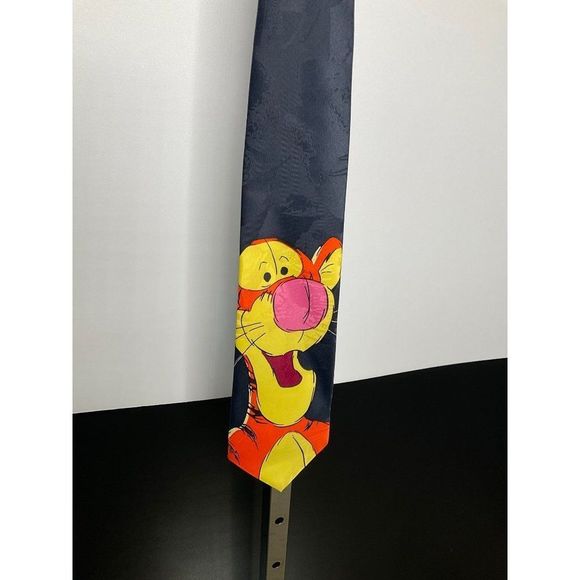 𝅺DISNEY Pooh Tigger Mens Neck Tie Blue Orange Polyester - Picture 1 of 5